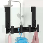 PMMASTO No-Drill Extra Long Shower Hooks, Fits 3/8" Thick Door, Heavy Duty Stainless Steel Towel Hooks for Frameless Glass Shower Door, Holds Bathrobe Towel (Black, 4 T-Hooks)