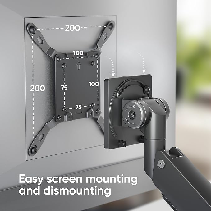 ONKRON Heavy Duty Monitor Arm for 17-57 Inch Screens up to 59.4 lbs, Ultrawide Screen Mount with Adjustable Gas Spring, VESA 75x75-200x200, Single Arm Monitor Mount for Desk, Clamp & Grommet Black