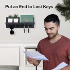 Lwenki Decorative Key Holder for Wall with Shelf, Entryway Shelf with Hooks Holds Leashes, Jackets and Glasses – Sturdy Wood Keyholder Entrance Hanger with Mounting Hardware (Black, Large)