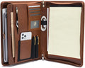 Geslun Genuine Leather Portfolio, Legal Size 8.5 x 14 Pad Holder, Business Padfolio for Men and Women, Zipper 14" Laptop Organizer, Executive Professional Work Travel Notepad Folio, Brown, Oil Tanned