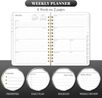 2026 Planner, Weekly and Monthly Planners with Tabs, A5 Spiral Bound Daily Calendar 2026 Planner, 12 Month Agenda Organizers from Jan. to Dec., Flexible Cover Appointment Book(Black Gold Flower)