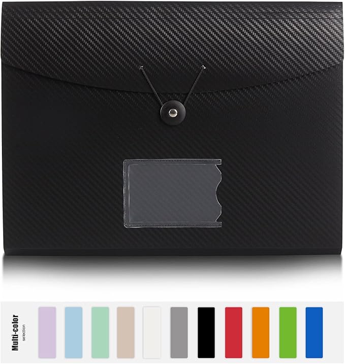 Nicfaec Expanding File Folder, 13 Pockets, Black, Polypropylene