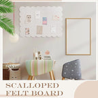 Mooliwe Scalloped Felt Bulletin Board 36 x 24 Inches Foldable Beige Pin Cork Board Alternative for Wall, 3' x 2' Trifold Picture Vision Self Adhesive Bulletin Decorative