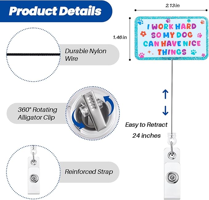 I Work Hard So My Dog Can Have Nice Things Funny Nurse Badge Reel, Cute Dog Lovers Retractable ID Card Medical Work Badge Holder, Name Tag Badge Buddy for Pet Groomer Pet Hospital Workers