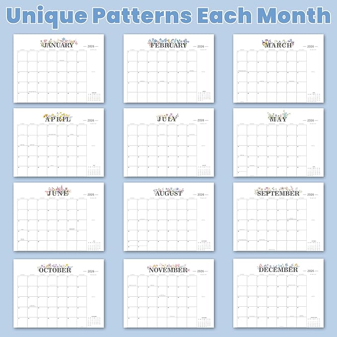 2026 Desk Calendar - 18 Month Desktop Calendars (Jan 2026–Jun 2027),Large 22x17 Monthly Calendar with Home & Office Floral Desk Pad Calendars (Black, 22 * 17)