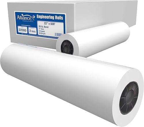 Alliance Wide Format Paper Rolls Bond Engineering (20lb | 120 Rolls, 22 In x 500 Ft | 3" Core)