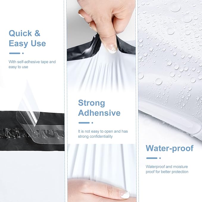 Metronic 1000PC Poly Mailers 12x15.5, Sturdy Shipping Bags for Small Business, Waterproof Mailers Poly Bags, Strong Adhesive Shipping Envelopes for Clothing, Efficient Mailing Envelopes in White
