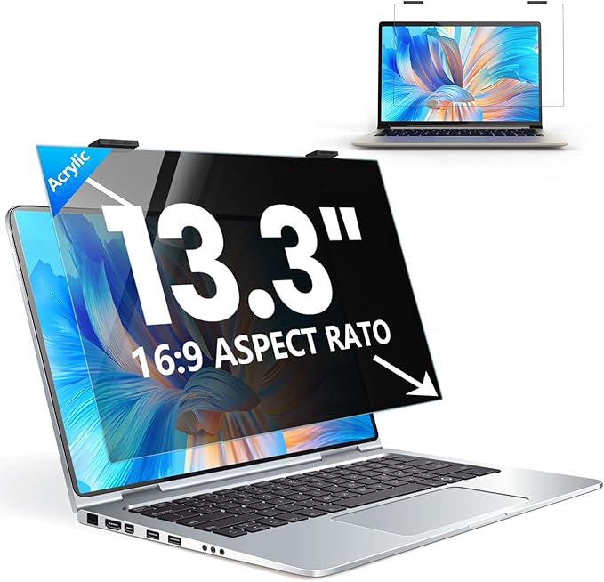 GUDTEKE Laptop Privacy Screen 13.3 inch, 9H Hanging Privacy Screen for Laptop for 16:9, Acrylic HD Eye Protection Anti Glare Blue Light Laptop Screen Privacy Filter