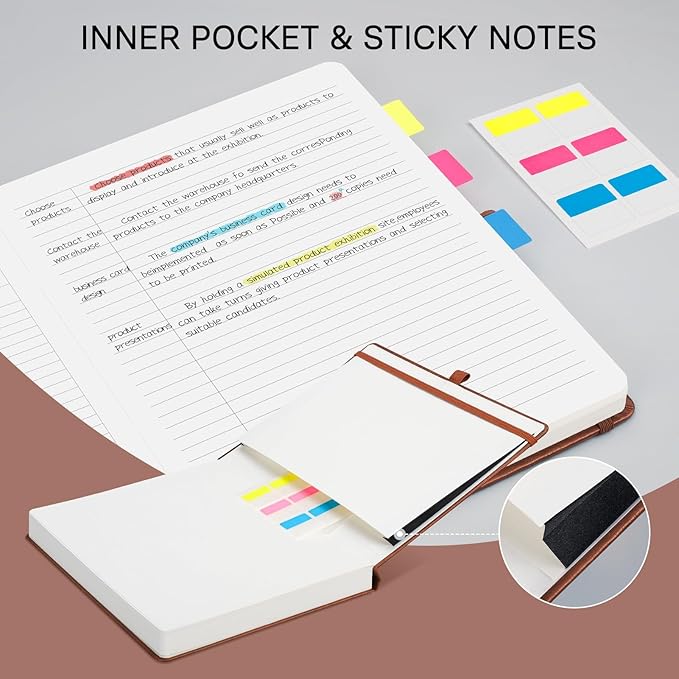 EMSHOI Meeting Notebook for Work with Sticky Tabs - 240 Pages, A4 Size Project Planner, PU Leather Meeting Agenda/Minutes Organizer for Women Men Note Taking Office Business, 8.3"x11.7", Dark Green