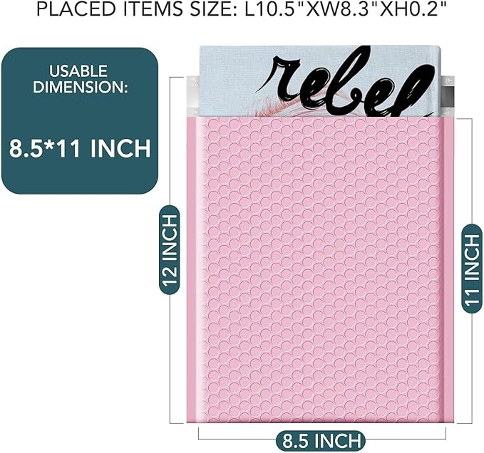 METRONIC 8.5 x 12 Bubble Mailers 40 Pack, Light Pink Bubble Mailers, Strong Adhesion Padded Envelope, Shipping Envelope Bubble Mailer, Bubble Envelopes for clothing, Bubble Mailer Usable Size 8.5 x 11