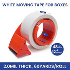 TAPEBEAR 48Rolls White Packing Tape with 12 Dispensers, 1.88 Inch x 60 Yards Packaging Tape Refills, Decorative Moving Tape for Boxes, Shipping and Sealing