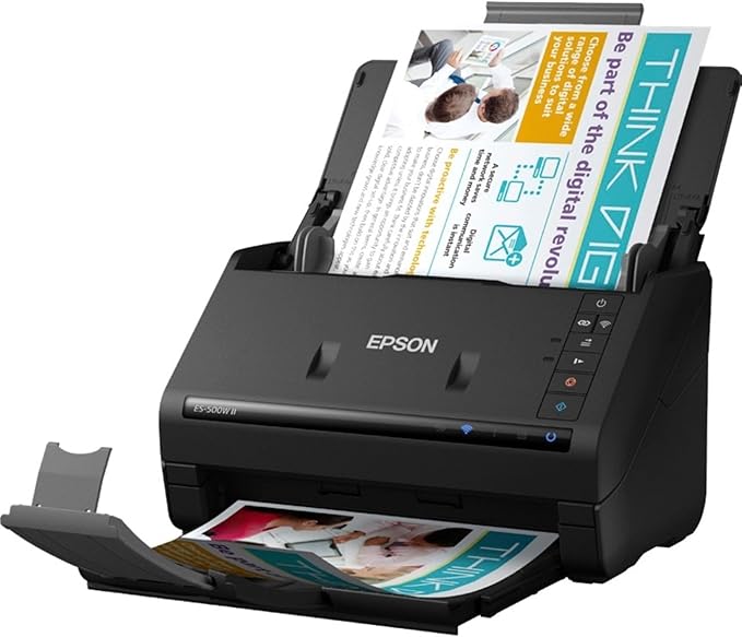 Epson Workforce ES-500W II Wireless Color Duplex Desktop Document Scanner for PCand Mac with Auto Feeder (ADF), Scan from Smartphone or Tablet