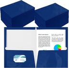 Yeaqee 200 Pack 2 Pockets Glossy Laminated Paper Folder First Day of School Presentation Folder Letter Size Two Pocket File Portfolio Holder Back to School Items Bulk for Teacher Office (Blue)