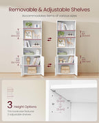 VASAGLE Custos Collection - Bookshelf, 6-Tier Tall Bookcase, Book Shelf with Doors, Open Storage Shelf, 9.4 x 23.6 x 68.9 Inches, for Living Room, Home Office, Dining Room, Cloud White ULBC402W01