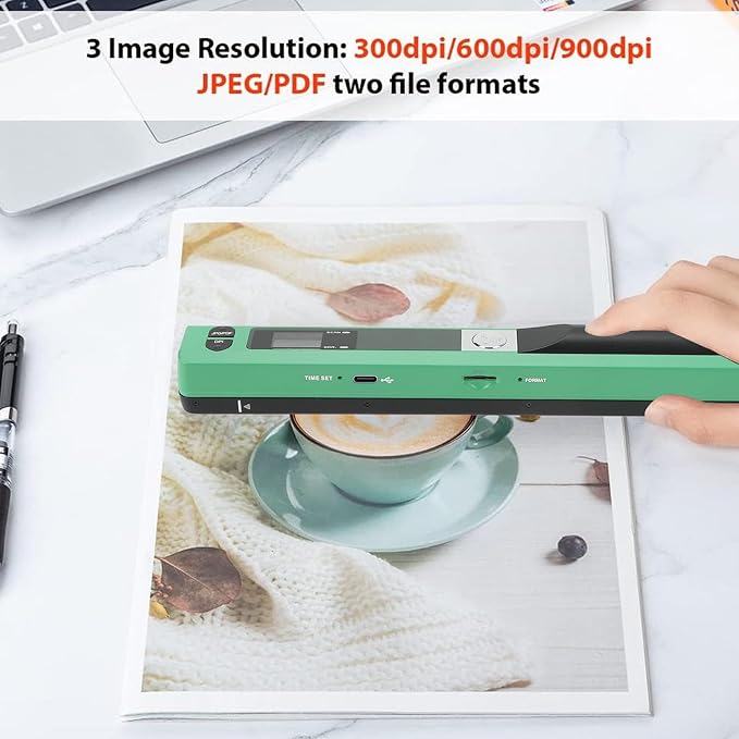 Ymiko A4 Document Scanner Portable High Resolution 900 DPI Multifunctional Handheld Image Scanner for Home Office Banking Library (Green)