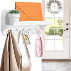 Beego Entryway Key Holder for Wall - White Acrylic Key Rack with Shelf Decorative Key Hanger Wall Mount Mail Organizer with 6 Key Hooks for Office Hallway Kitchen Living Room Home Décor