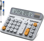 Desktop Calculator with Extra Large 5-Inch LCD Display, 12-Digit Two Way Power Solar & Battery Office Calculator with Big Buttons for Business, Accounting & Home Use(Grey)