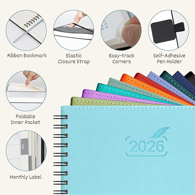 BEZEND Pocket Calendar 2026 Weekly and Monthly (3.5" x 6" Spiral) Small Daily Planner for Purse (Jan-Dec) with Notes & Expenses, Inner Pocket, Pen Holder, Vegan Leather Softcover - Kiwi