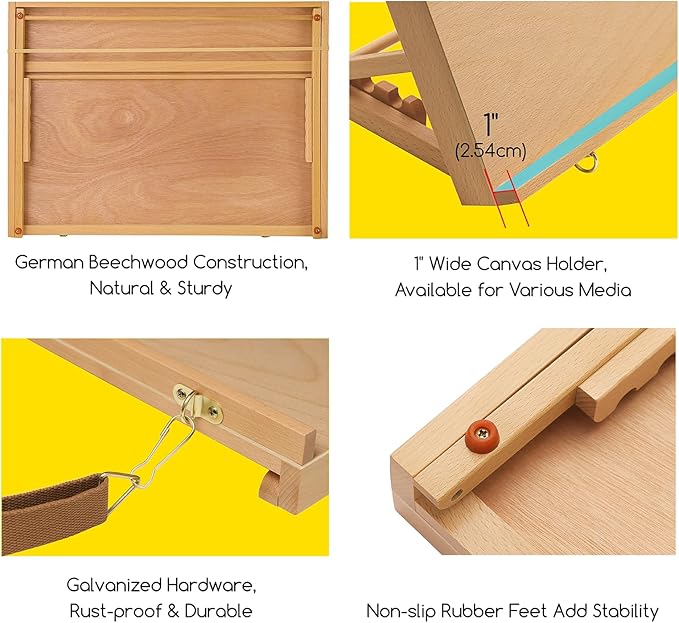 MEEDEN A2 Wooden Tabletop Easel for Painting, 5-Position Adjustable Drawing & Sketching Board with Shoulder Strap, Portable Beechwood Desktop Art Easel Stand for Adults, Artists, Beginners & Student