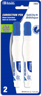 BAZIC Products Correction Pen - Corrections Fluid, Precise Metal Tip White Out, Ideal for School & Office Supplies, Alternative to Correction Solution, 2/Pack, 24-Packs