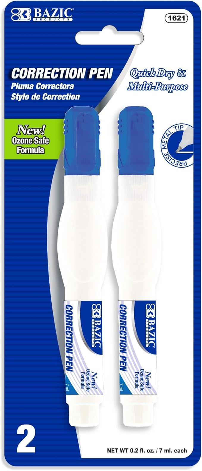 BAZIC Products Correction Pen - Corrections Fluid, Precise Metal Tip White Out, Ideal for School & Office Supplies, Alternative to Correction Solution, 2/Pack, 24-Packs