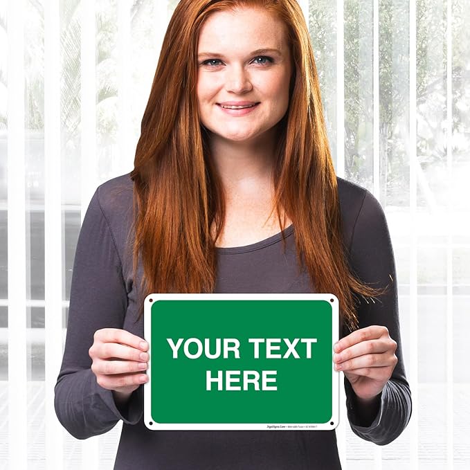 Personalized Custom Green Background Customize for Office, Business, Workplace, Home, Airbnb, Delivery Sign, 10x7 Inches, Rust Free .040 Aluminum, Fade Resistant, Made in USA by Sigo Signs
