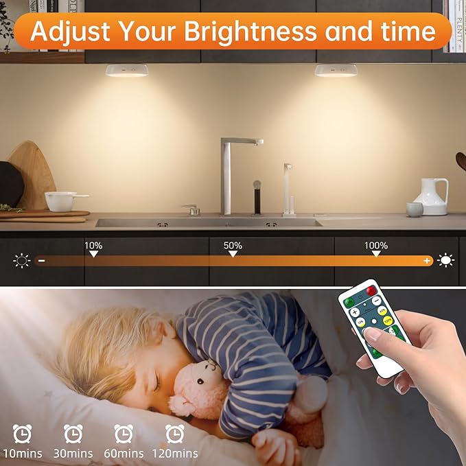 LED Closet Lights Motion Sensor Puck Light with Charge Station, USB Rechargeable Battery Operated Puck Step Lights, Dimmable Under Cabinet Lighting for Counter Wardrobe Kitchen (6 Pack)