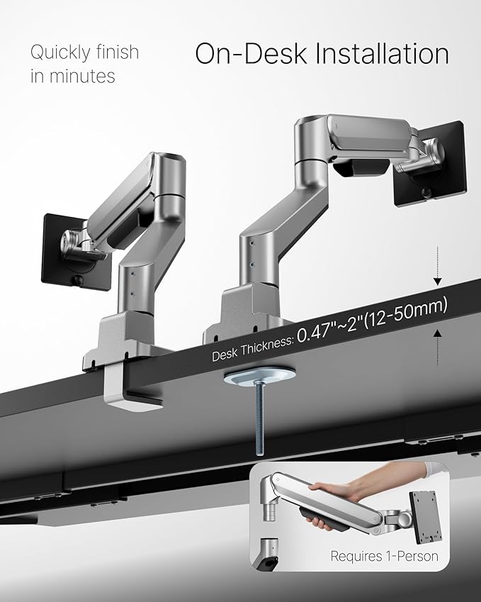 monTEK Deluxe Monitor Arm up to 40 Inch Holds 26.4 lbs Curved Screens Aluminum Fully Motion Adjustable Single Monitor Stand with Clamp/Grommet Desk Mount, Quick Release Plate,75/100mm VESA, MA1008SL