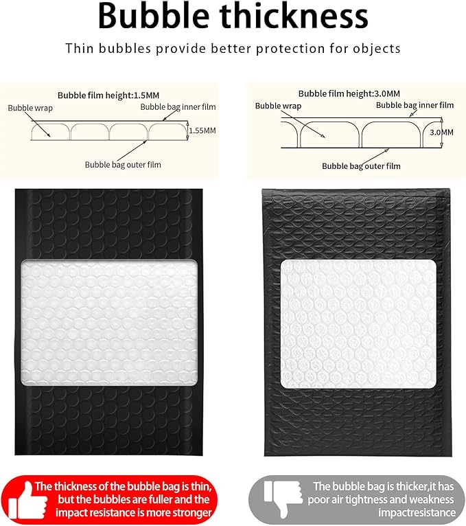packbabol Bubble Mailers, 6x9 Inch Poly Padded Bubble Mailers Pack of 50 Bubble Envelopes Opaque Self Seal Adhesive Waterproof Bags for Shipping and Packaging(Black,6x9-50Pc)