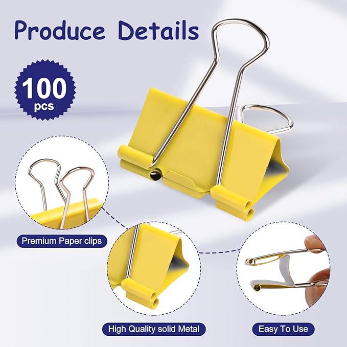 Ufmarine Large Binder Clips 1.6 Inch (36 pcs), Colored Big Paper Clips for Office