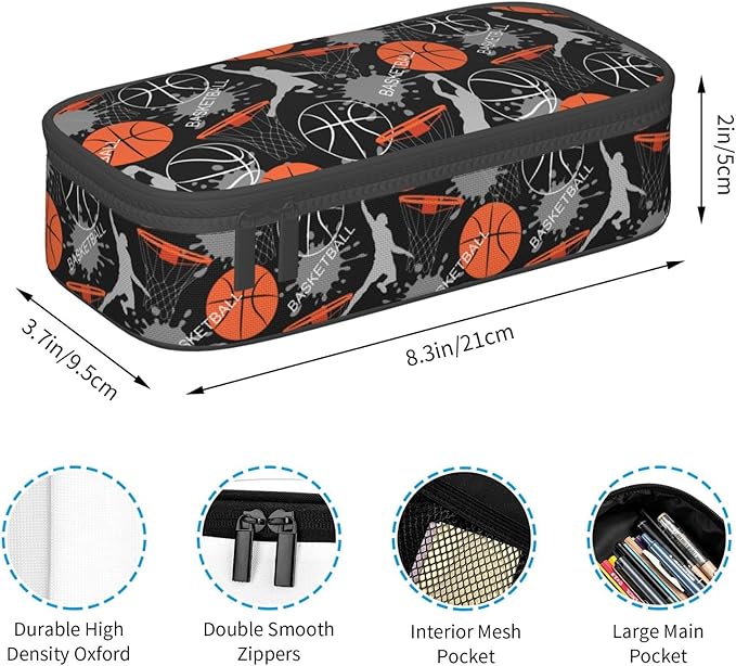 Basketball Fun Sport Ball Pencil Case Big Capacity Storage Pencil Pouch Stationery Bags With Zipper Portable Pen Holder Box Organizer For Boys Girls Teens Student College School Office Supplies