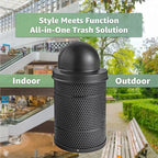Zedfire 32 Gallon Perforated Waste Bin with Plastic Dome Lid, Steel Outdoor Heavy-Duty Commercial Trash Can, Round Recycle Container, Durable Garbage Can for Parks, Municipalities, Parking, Schools