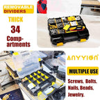 Anyyion Small Parts Organizer, 34-Compartments Double Side parts organizer with Removable Dividers for Hardware, Screws, Bolts, Nails, Beads, Jewelry. (1 PCS, Yellow)