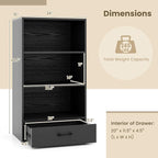 Tangkula 3 Tier Bookcase with Drawer, 42.5”Tall Freestanding Bookshelf with 3 Open Shelves & 1 Drawer, Anti-toppling Devices, Modern Display Storage Organizer for Home Office (Black, 42.5" H)