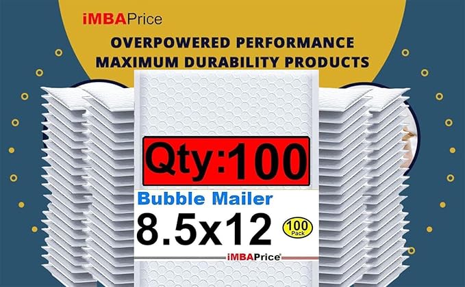 iMBAPrice 8.5x12 Inch White Poly Bubble Mailers #2, 100-Pack – Self-Seal Padded Envelopes, Waterproof Shipping Bags for Cosmetics, Electronics & E-Commerce Packaging