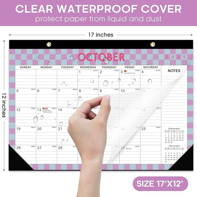 Desk Calendar 2026, 21 Months Calendar Runs from October 2025 to June 2027 - Large 17" x 12" Desktop/Wall Monthly Planner for Home School, or Office - Checkered