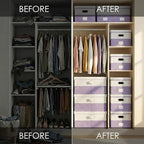 PRANDOM Storage Bins with Lids [3-Pack] Linen Fabric Foldable Storage Boxes Organizer Containers Baskets Cube with Cover for Bedroom Closet Office White&Purple (23.4X15.9X11.4)
