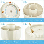Marbrasse Desk Organizer, 360-Degree Rotating Pen Holder, 5-Compartment Pencil Organizer, Art Supply Storage Box Caddy for Office and Home (Ivory)