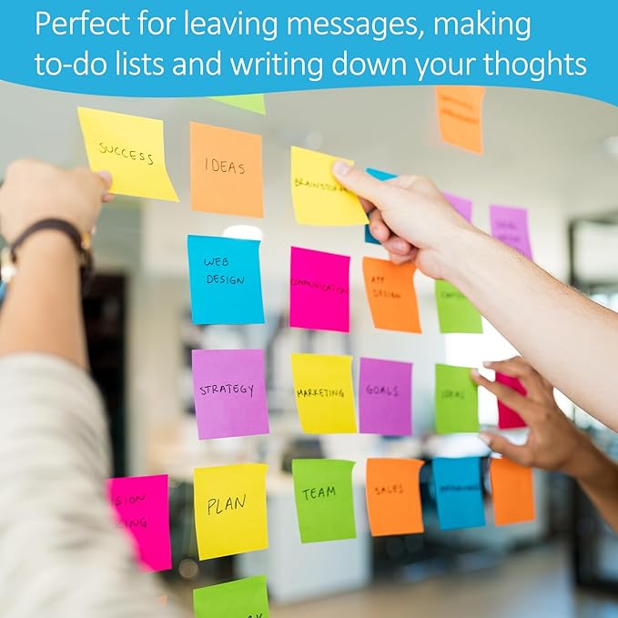 48 Pack 2400 Sheets Sticky Notes 3x3, 8 Colors Sticky Note Pads, Colored Sticky Notes Bulk Postits Notes for Office, School, and Home Supplies, 50 Sheets/pad