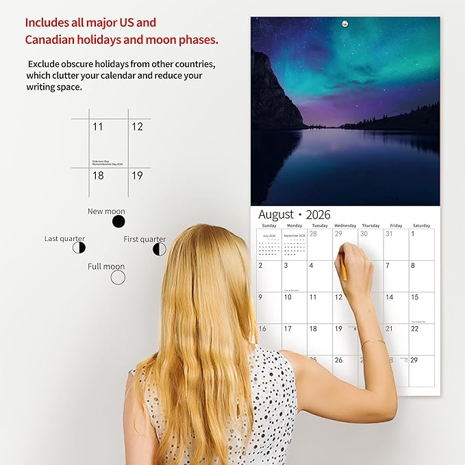 2026 Wall Calendar,Calendar 2026, November 2025 - December 2026, Wall Calendar Aurora, 12" x 24" Opened,Full Page Months Thick & Sturdy Paper for Gift Perfect Calendar Organizing & Planning