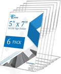EHWINE 6 Pack 5 x 7 Acrylic Sign Holder, Clear Plastic Signs Display Stand, Vertical Slanted Back Paper Holder Stand up Table Top Sign Holders Flyer Stand Frames Suitable for Office Business Store