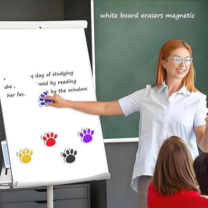 Quixorblex 3 Pcs Dry Erase Eraser Magnetic Teacher Supplies Cat Paw Shape Whiteboard Eraser Mini Whiteboard Erasers for Classroom Office(Color Random)