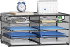 Lavatino 8 Compartments Paper Organizer for Desk, Mesh Literature Organizer, Mail File Sorter Tray with Handle, Desktop Mailbox for Office Classroom Home, Black