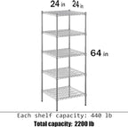 Regal Altair 24" Deep x 24" Wide x 64" Height Wire Shelving Kit | 5-Tier | NSF Commercial Storage Rack Unit