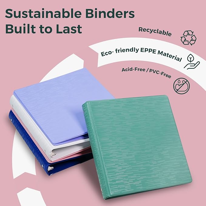 POPRUN 3 Ring Binder 1.5 Inch, PVC-Free, Holds 325 Sheets of 8.5 x 11 Paper, Extra Durable Organizer with 2 Pockets for School & Office, Heavy-Duty, 4 Pack, Multicolor