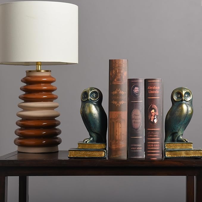 Kakizzy Book Ends for Shelves, Owl Decorative Bookends Bronze Bird Book Stopper Unique Kids Book Holders with Anti-Slip Base Luxurious Bookends for Kids Rooms Office Home Decor(Bronze)