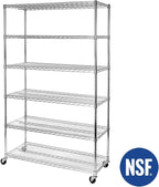 Seville Classics UltraDurable Heavy Duty NSF Solid Steel Wire Rack Storage Unit Wheels, 6-Tier Shelving, 48" W x 18" D