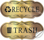 ASAVI Trash & Recycle Stickers – 2-Pack Self-Adhesive Vinyl Labels, Waterproof & Durable (Brushed Gold Black, Medium 6.3 x 2.7 inches)