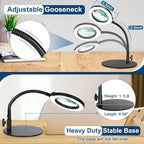 IVMAIE 10X Magnifying Glass with Light, Real Glass Lens, 5 Color Modes Dimmable, Flexible Gooseneck Lighted Magnifier with Stand, LED Desk Lamp Hands Free for Crafts Painting Sewing Reading Close Work