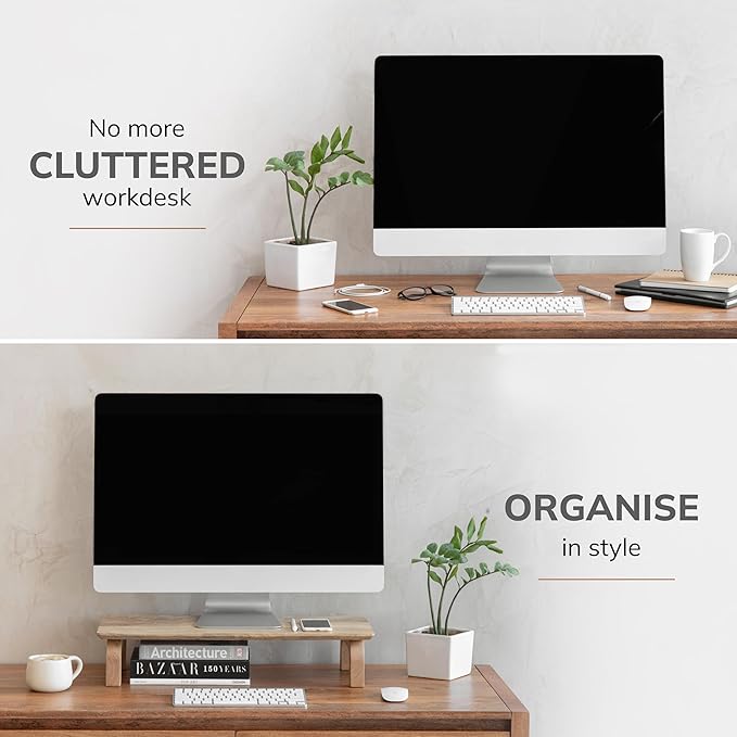 Anji Mountain Monitor Stand - Desktop Organizer & Laptop Riser, Ergonomic Monitor Riser, Space-Saving Monitor Stand for Desk, Durable Construction, Easy Assembly, Ideal for Home & Office,Natural